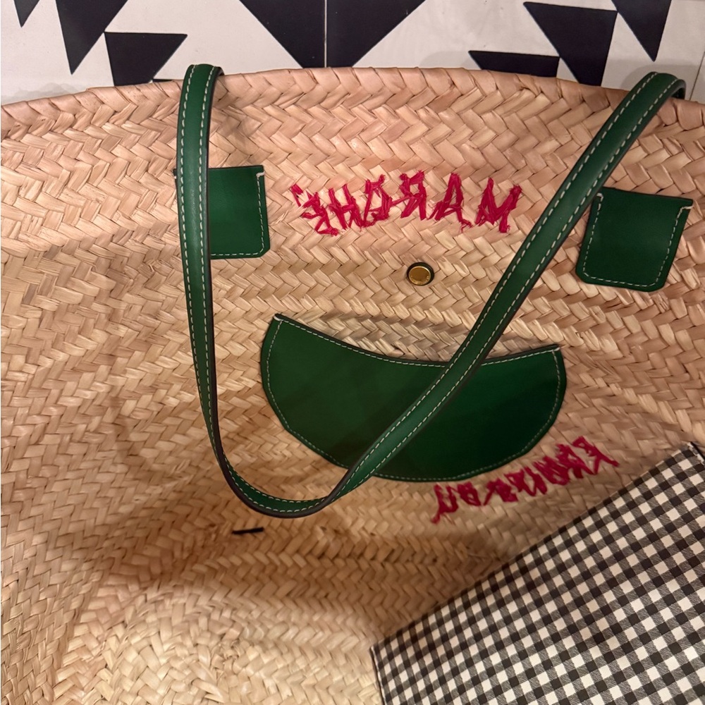 Tory Burch x Doum Straw Tote with Green Logo and Multicolor Floral Embroidery - Picture 2 of 9